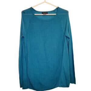 Trouve womens teal blue ribbed knit angora blend long sleeved knit top
